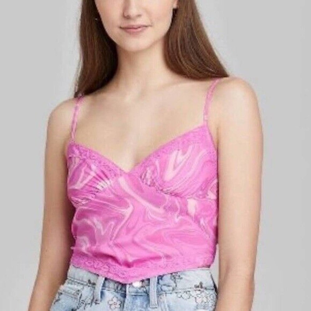 Wild Fable Size Large Pink Marble Print Lace Trim Printed Bandana Style Tank Top